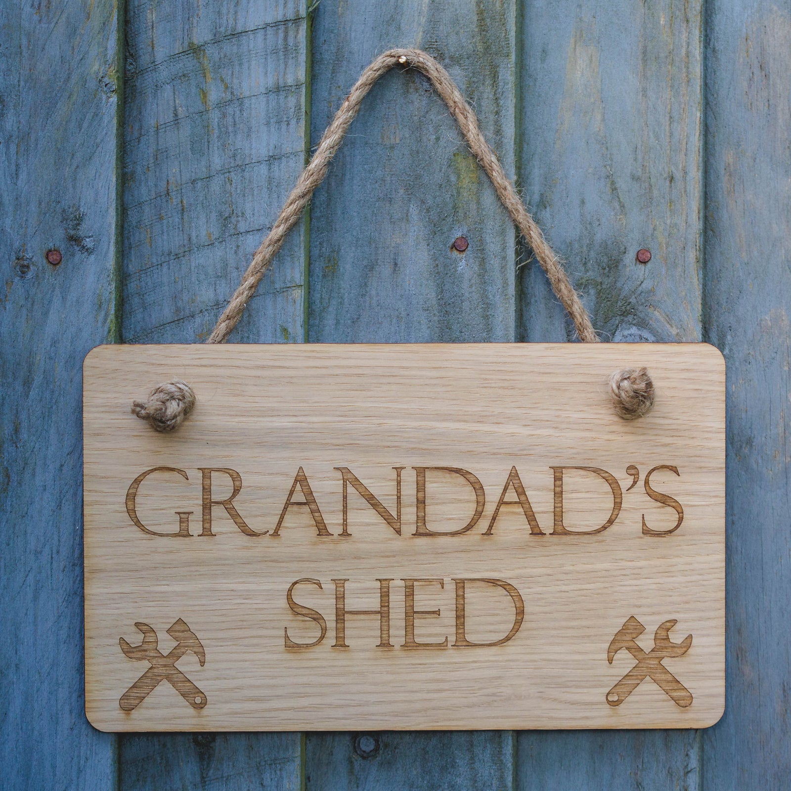 Grandad's Shed Hanging Plaque, Hammer and Spanner, Wooden Sign, Door Sign