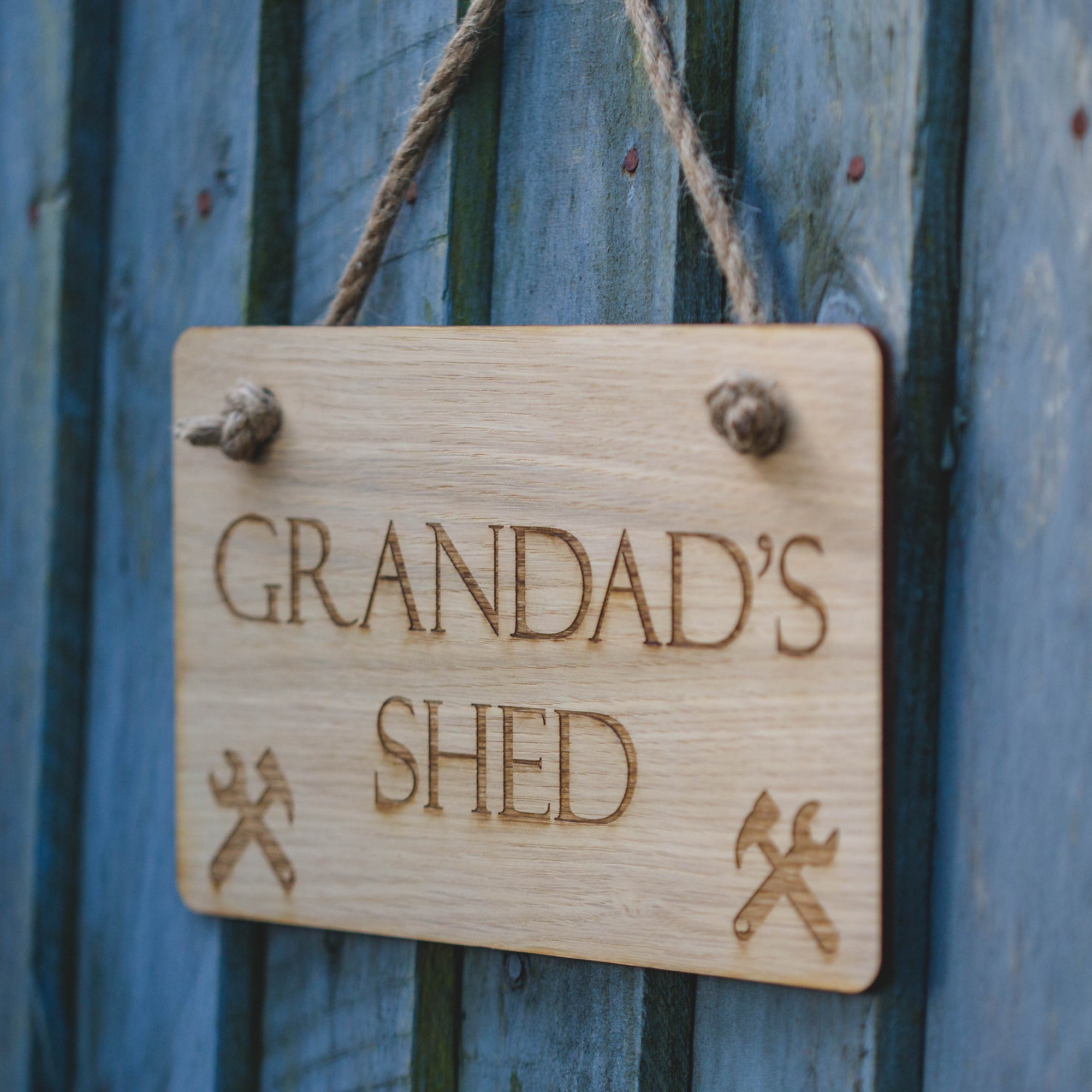 Grandad's Shed Hanging Plaque, Hammer and Spanner, Wooden Sign, Door Sign