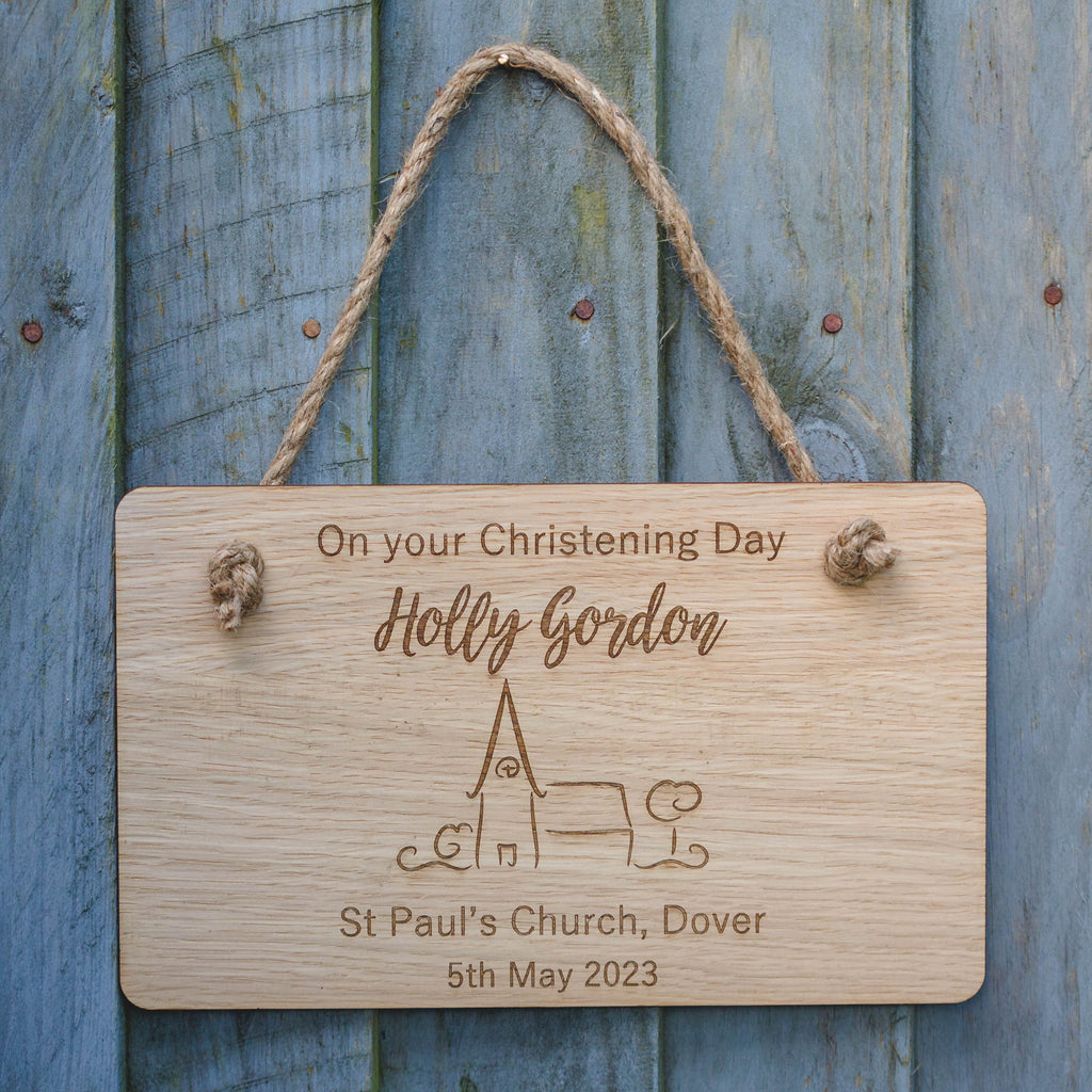 Personalised Christening Gift Engraved Hanging Plaque / Sign