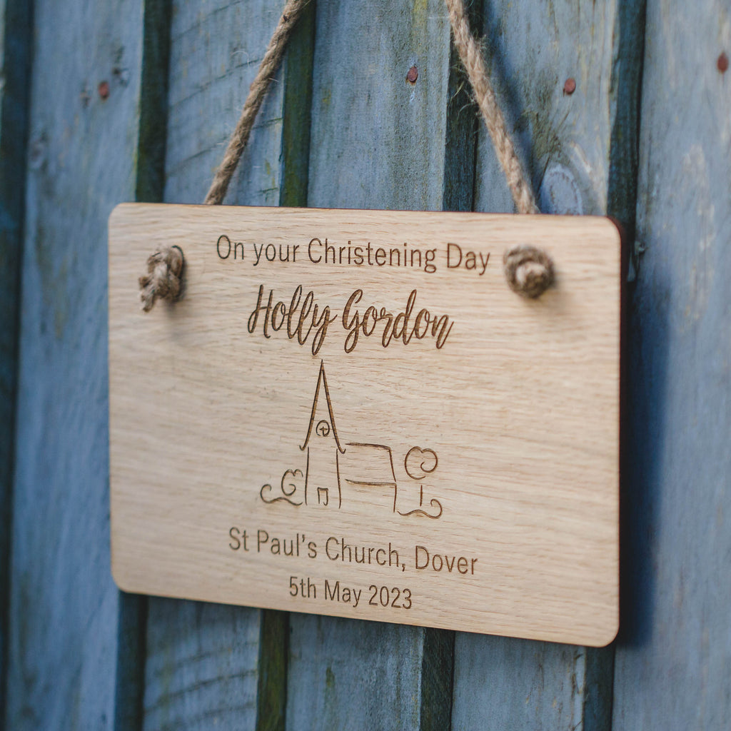 Personalised Christening Gift Engraved Hanging Plaque / Sign