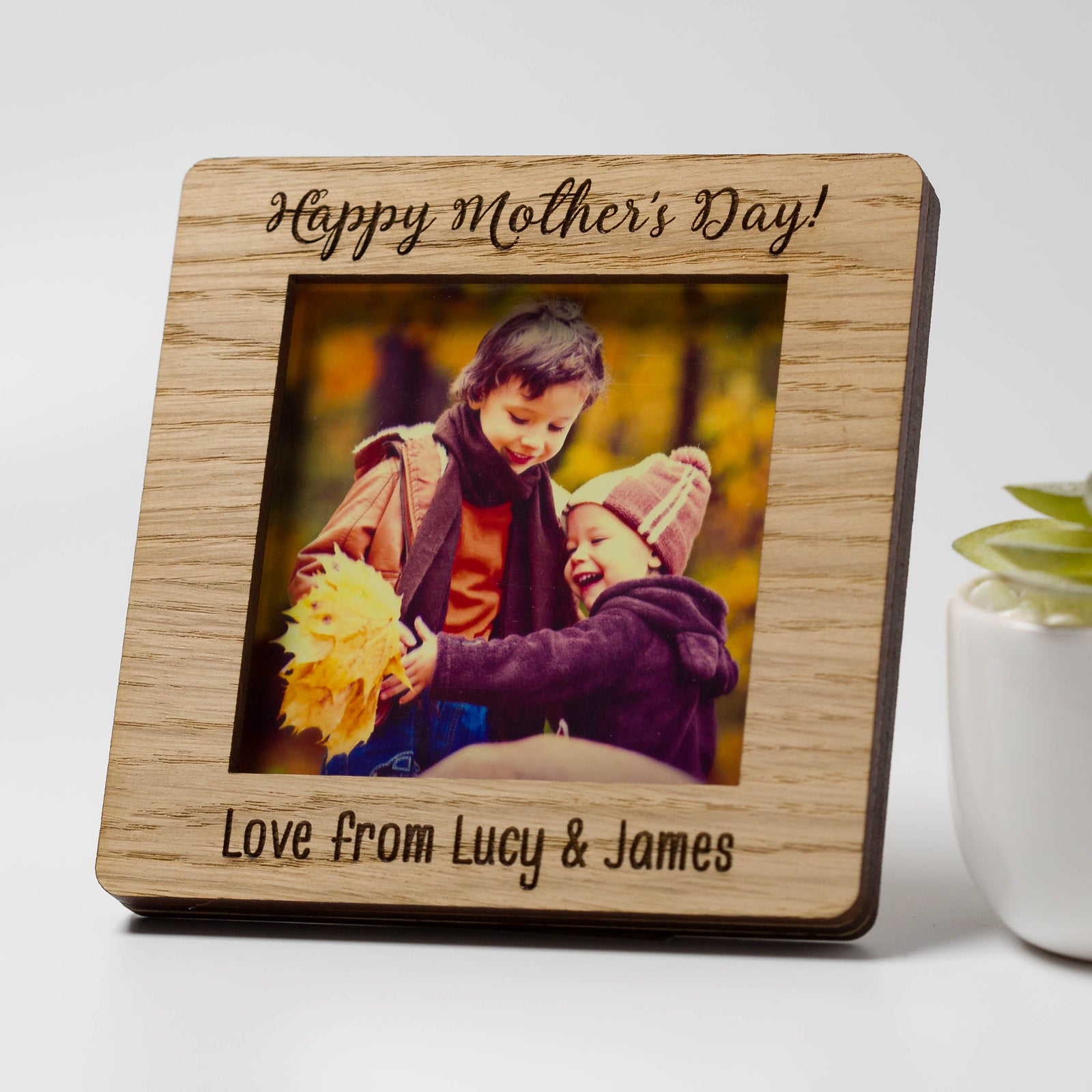 Personalised Mother's Day Gift Oak Square Photo Frame