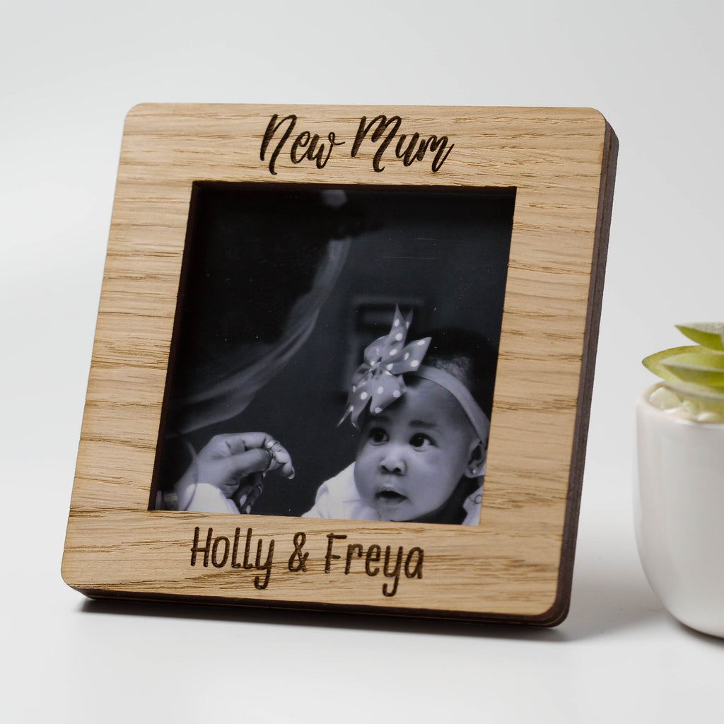 Personalised New Mum And Baby Oak Square Photo Frame