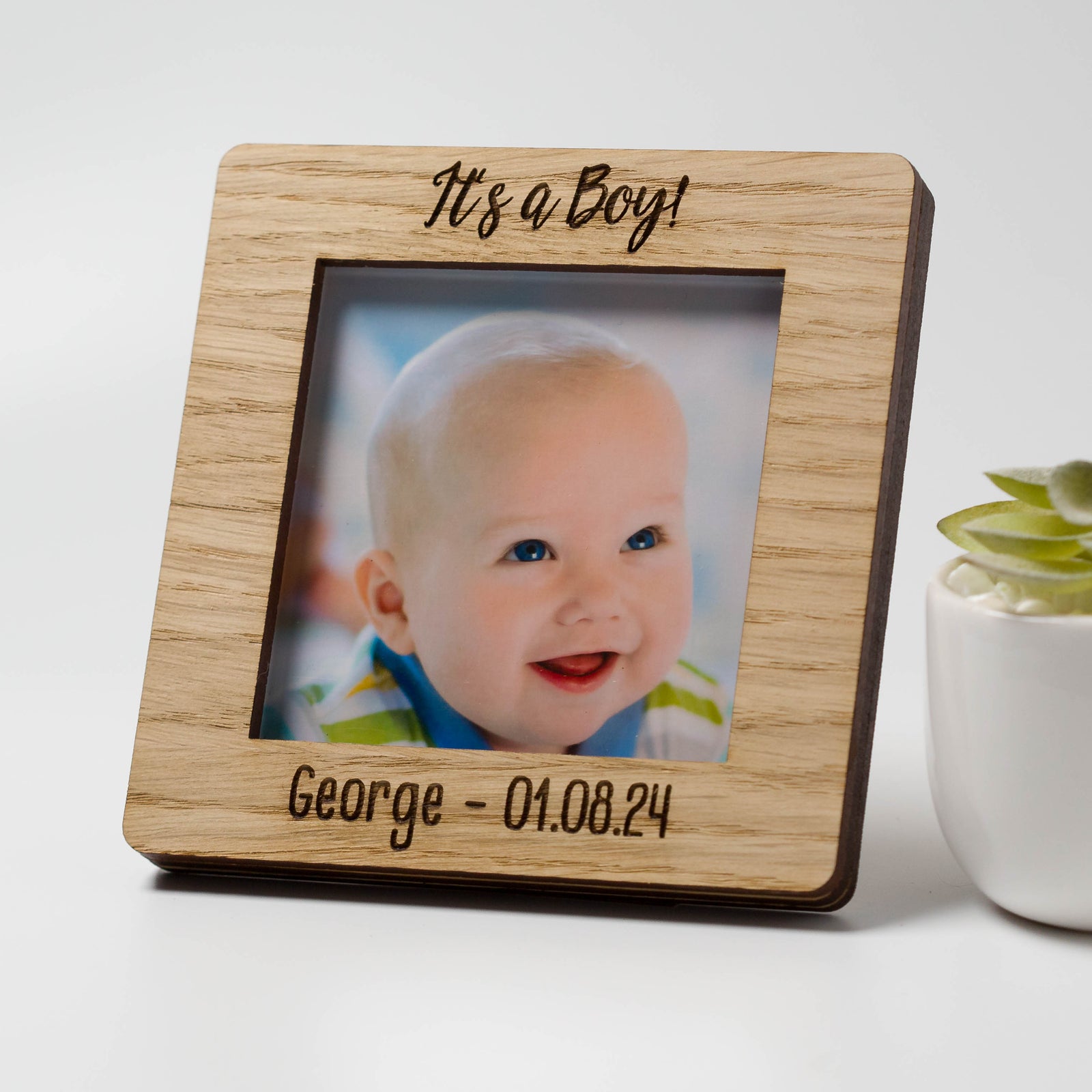 Personalised It's a Boy Newborn Baby Oak Square Photo Frame