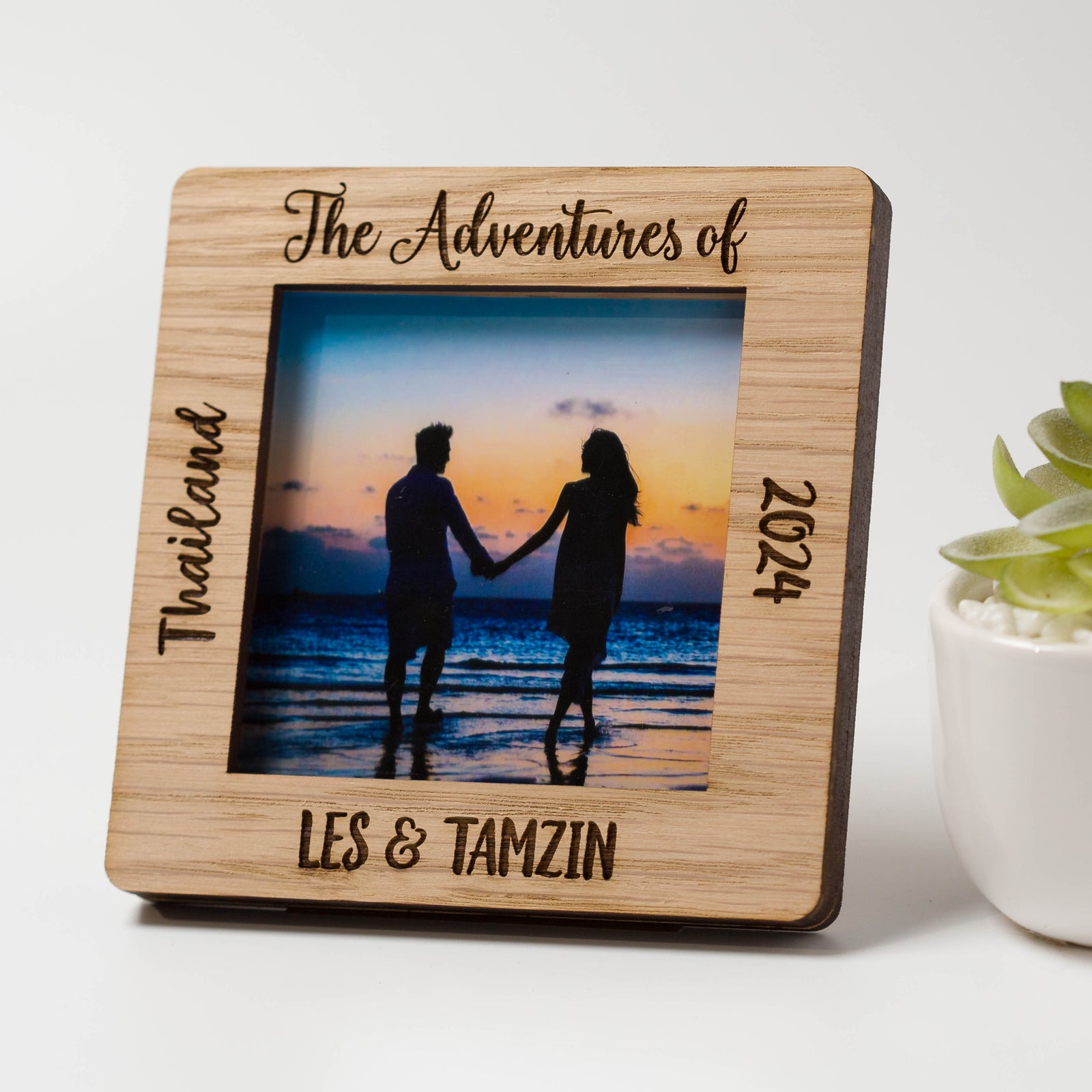 Personalised The Adventures of...Holiday Memories Oak Square Photo Frame