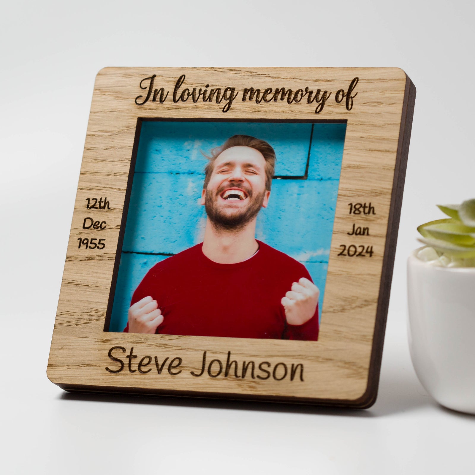 Personalised Bereavement In Loving Memory Oak Square Photo Frame Sympathy