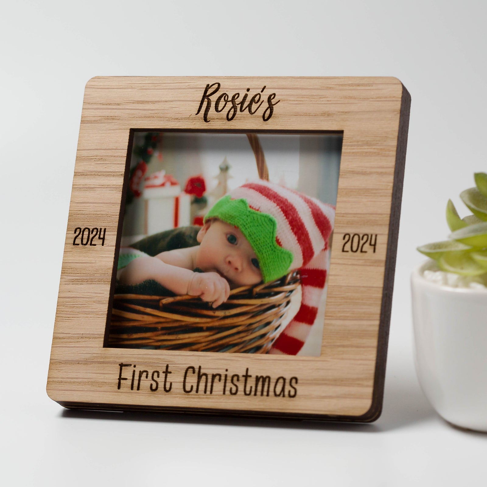 Personalised Baby's First Christmas Oak Square Photo Frame