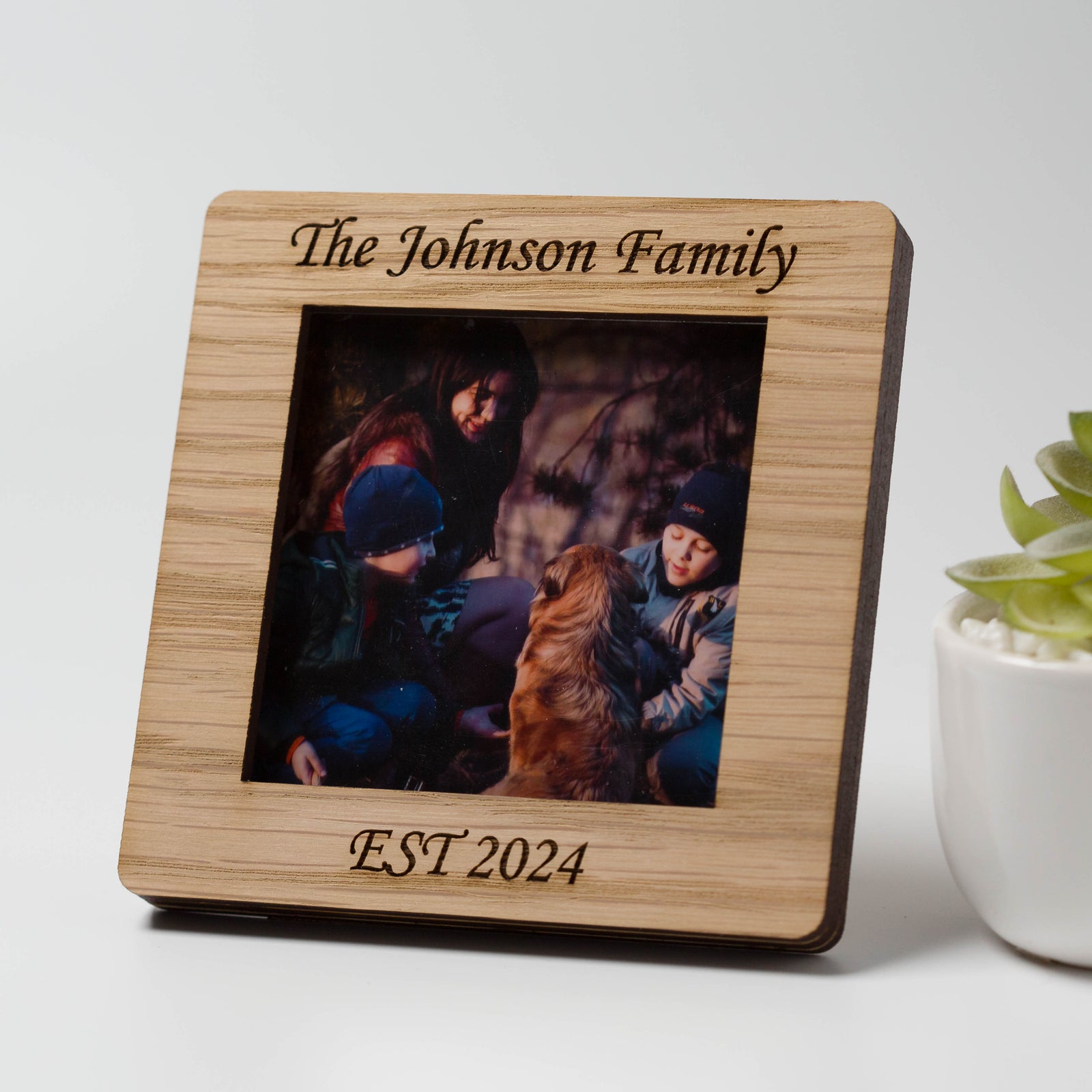 Personalised Family Name Oak Square Photo Frame