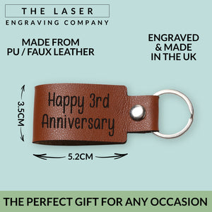 Happy 3rd Wedding Anniversary Vegan PU Leather Keyring 3 Years Third Keepsake Wife Husband
