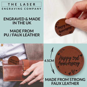 Happy 3rd Wedding Anniversary Faux Leather Pocket Token Hug Married Three Year Vegan Engagement Wife Husband