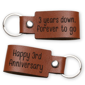 Happy 3rd Wedding Anniversary Vegan PU Leather Keyring 3 Years Third Keepsake Wife Husband