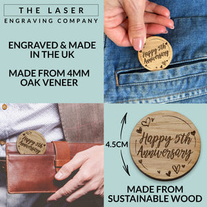 Happy 5th Wedding Anniversary Wood Pocket Gift Token Hug Wooden Married Fifth Year Engagement Wife Husband