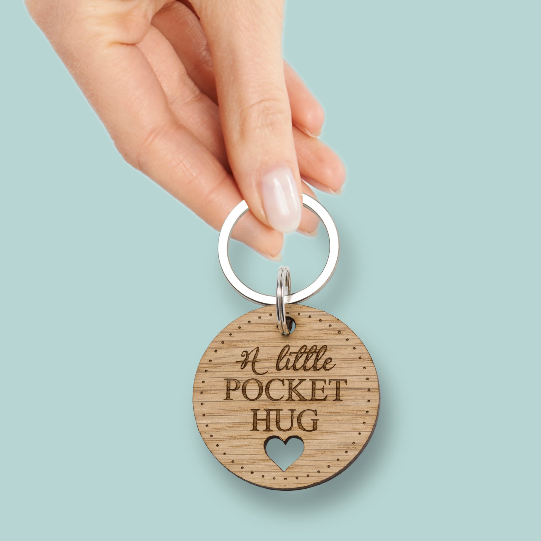 Pocket Hug Token Oak Keyring, Isolation Gift Key Ring, Missing You Keychain, Thinking Of You, Hug In Your Pocket