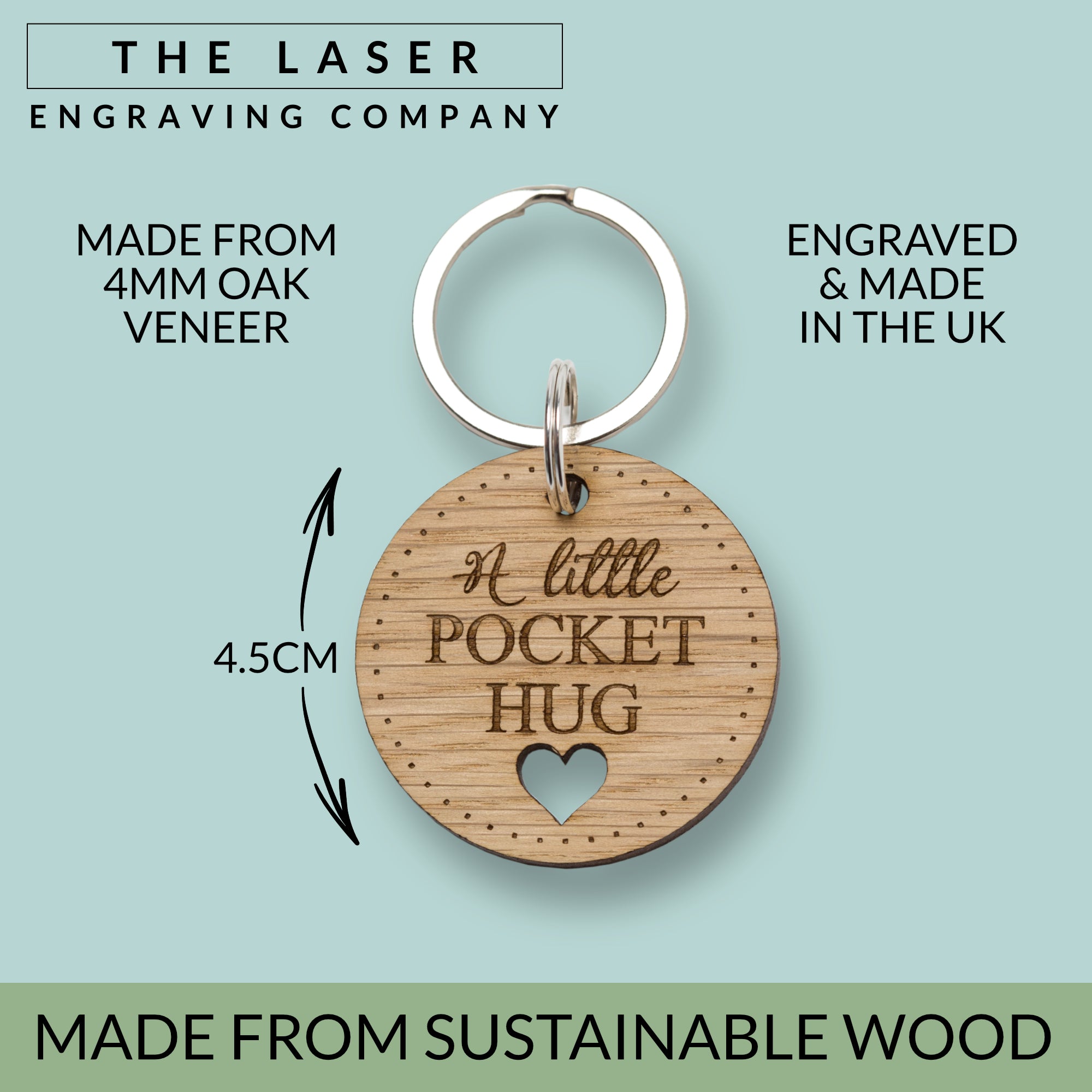 Pocket Hug Token Oak Keyring, Isolation Gift Key Ring, Missing You Keychain, Thinking Of You, Hug In Your Pocket