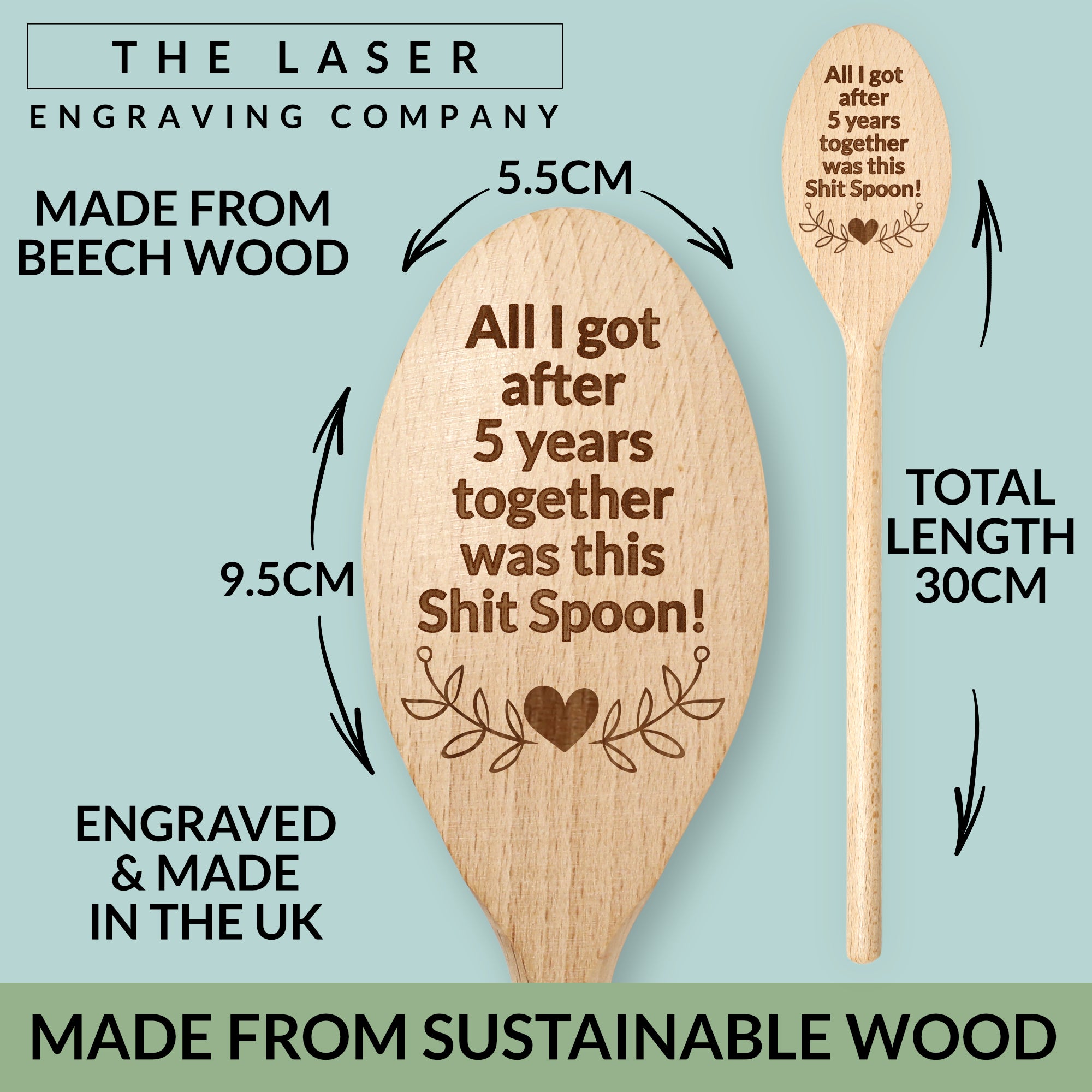 All I Got After 5 Years Together Was This S**t Spoon Wooden Happy 5th Wedding Anniversary Rings Married Fifth Year Engagement Wife Husband Friend Mum Dad Him Her Mother Father Partner Couples Mr & Mrs