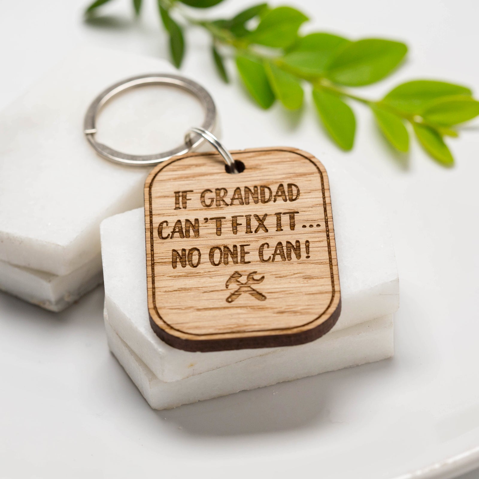 'If Grandad Can't Fix It...' Oak Keyring, Key Ring, Father's Day Gifts