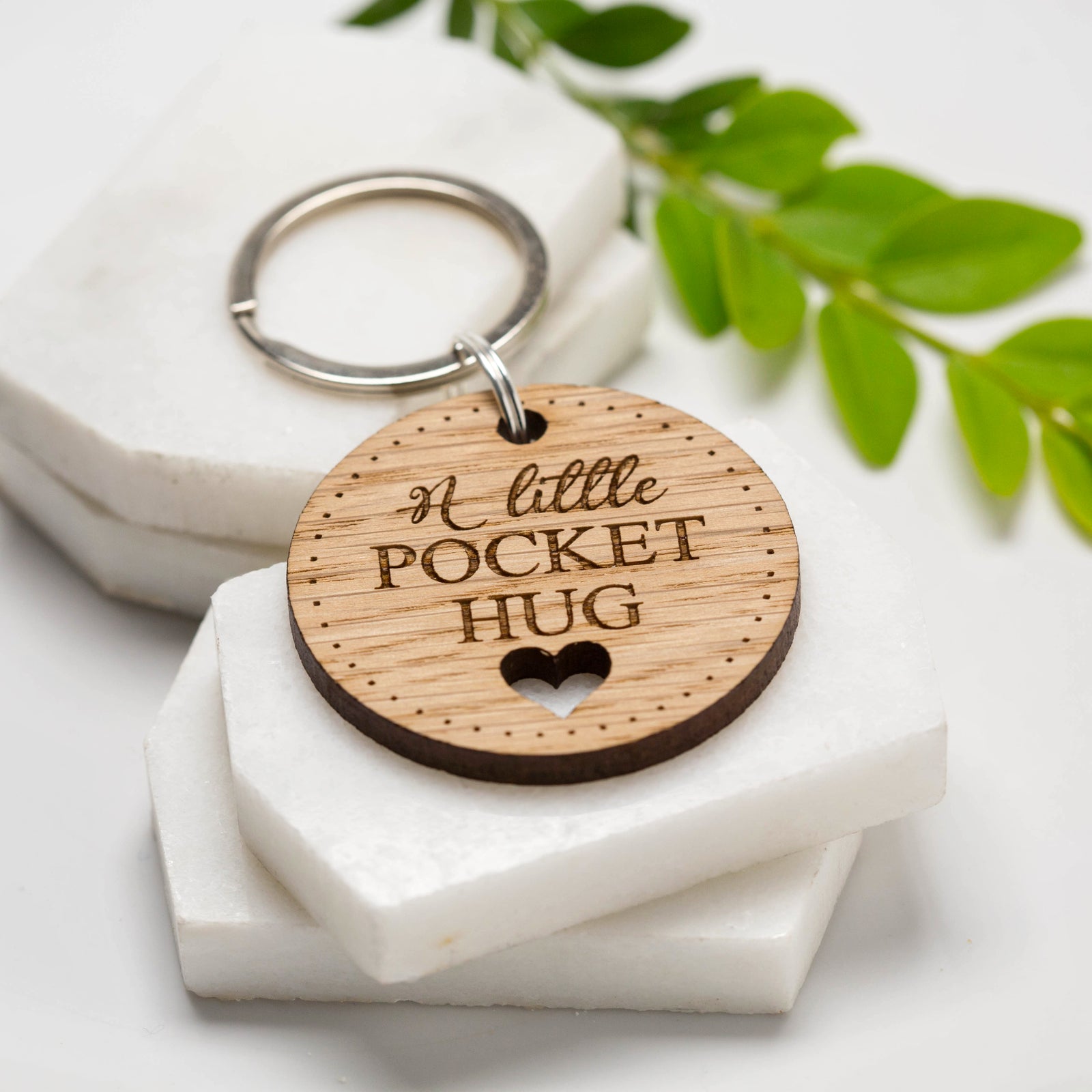 Pocket Hug Token Oak Keyring, Isolation Gift Key Ring, Missing You Keychain, Thinking Of You, Hug In Your Pocket