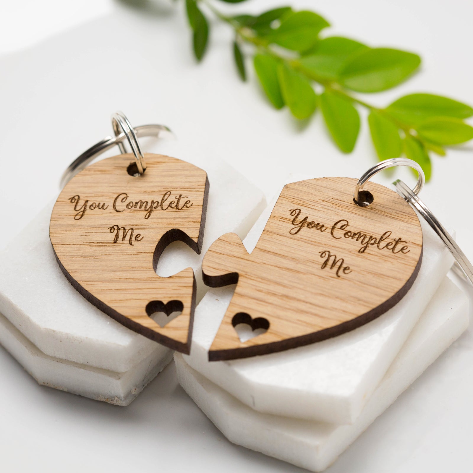 Jigsaw Heart Oak Keyring 'You complete me' Wooden Heart Keyring Romantic Valentines Gifts Key Ring