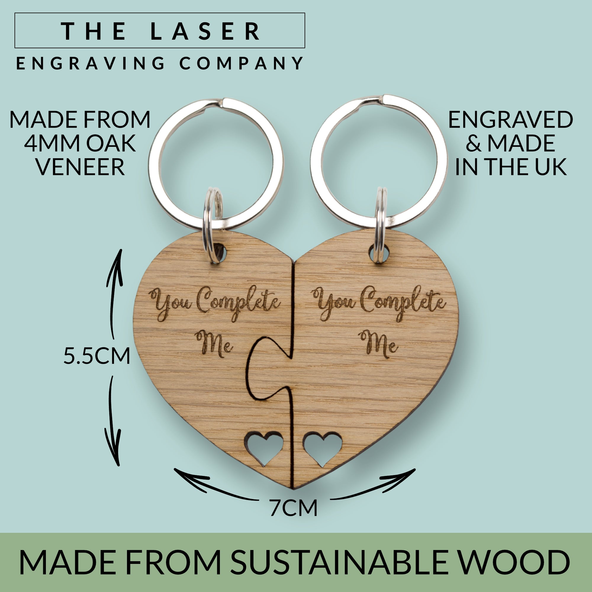 Jigsaw Heart Oak Keyring 'You complete me' Wooden Heart Keyring Romantic Valentines Gifts Key Ring