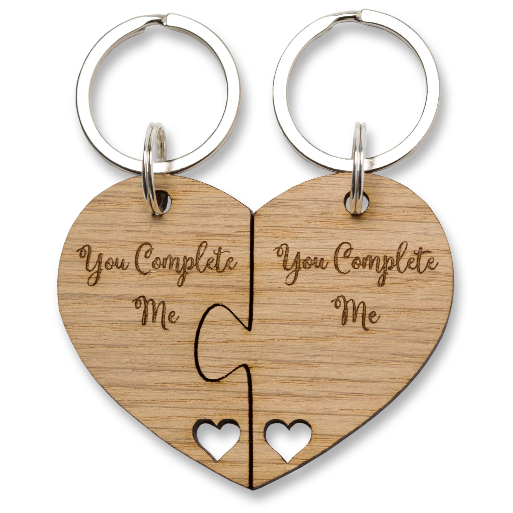 Jigsaw Heart Oak Keyring 'You complete me' Wooden Heart Keyring Romantic Valentines Gifts Key Ring