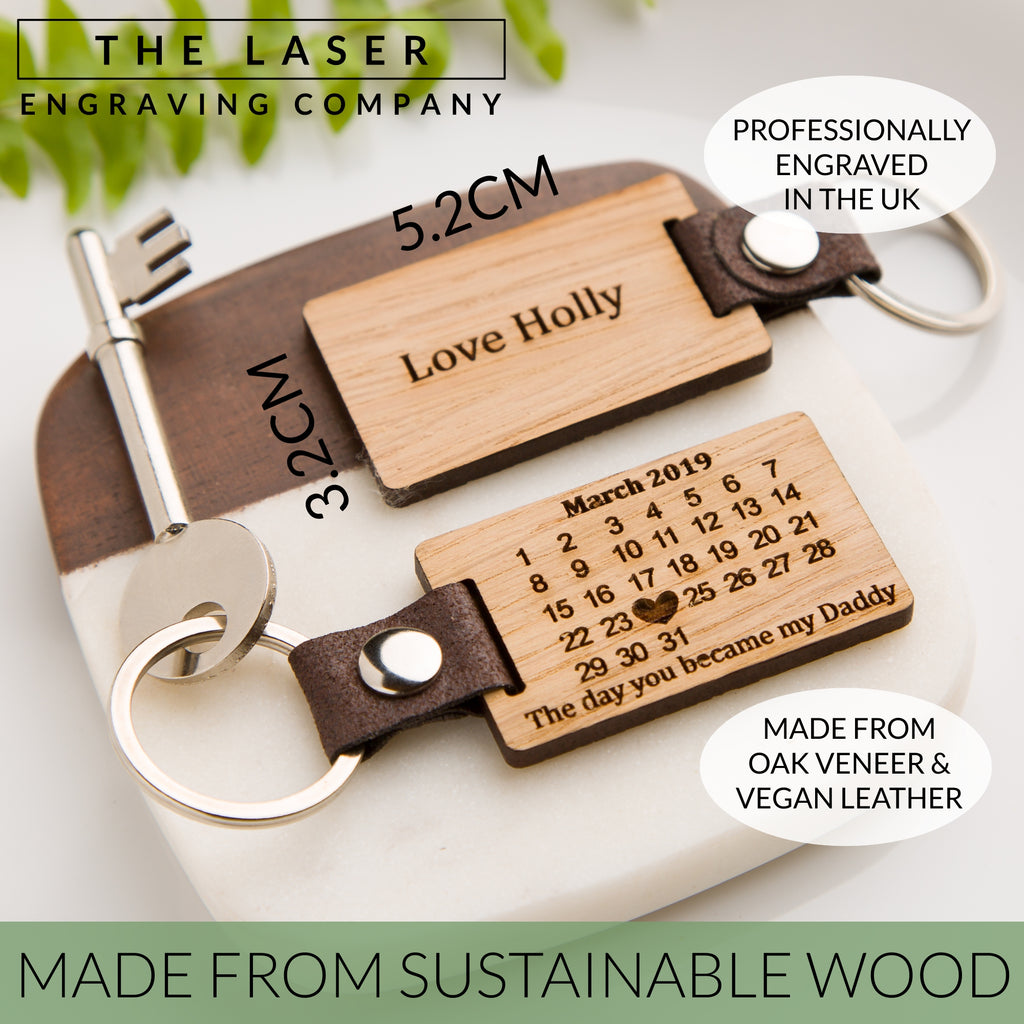 'No 1 Daddy' Wooden Oak Key Ring PU Vegan Leather