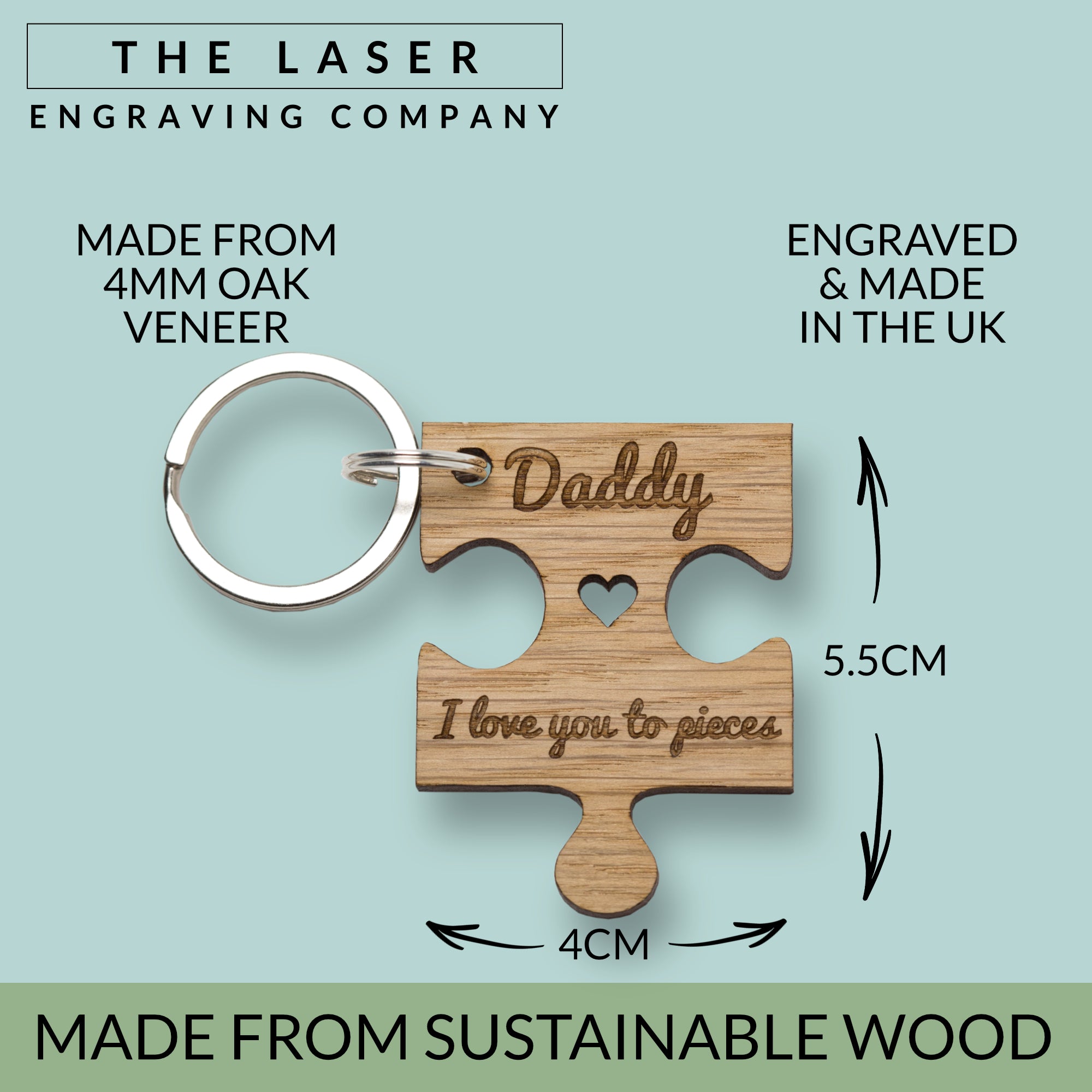 'Daddy I Love You To Pieces' Keyring, Dad Key Ring, Father's Gifts, Grandad Day, Best Dada Keyring
