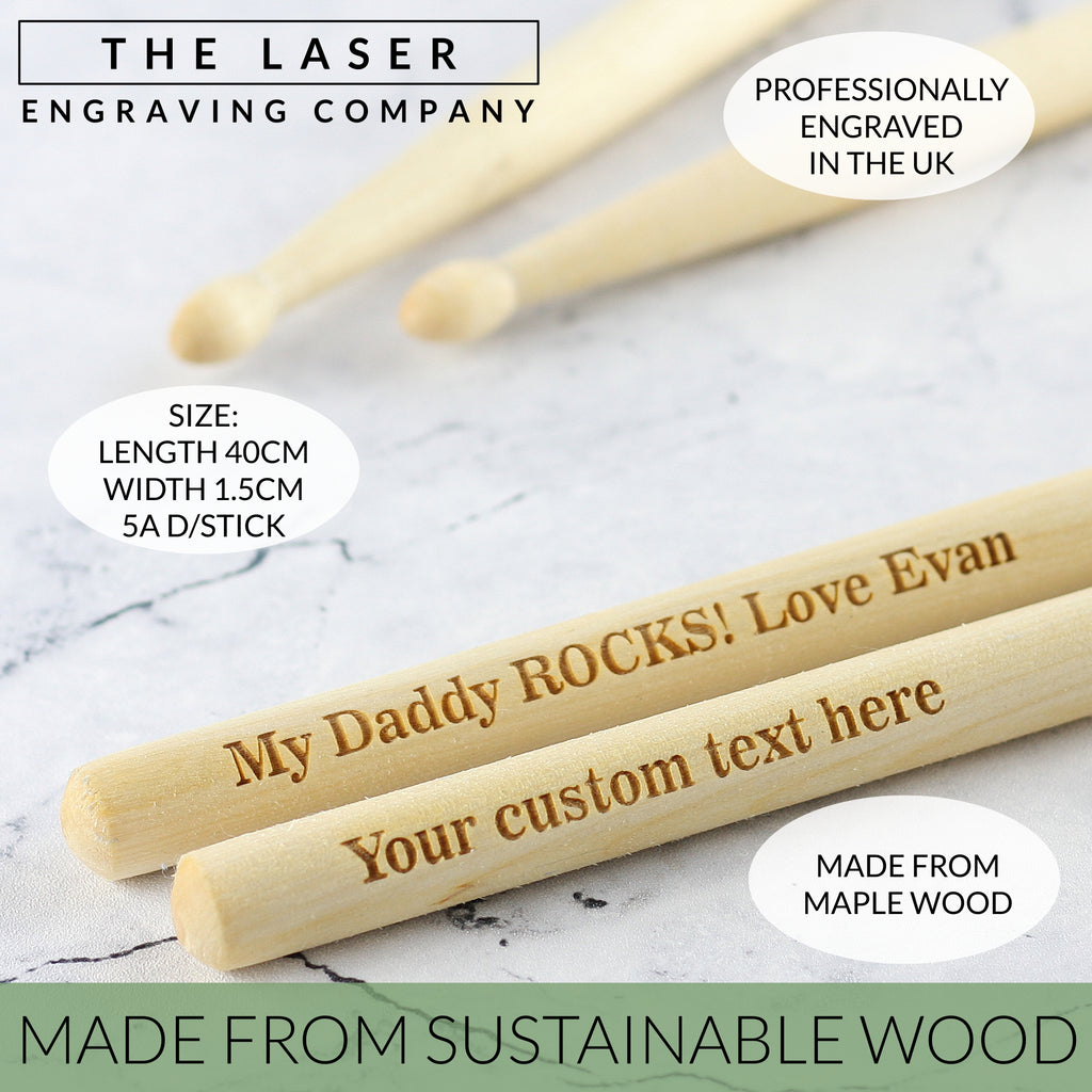 Personalised Maple Wood Pair of Drum Sticks