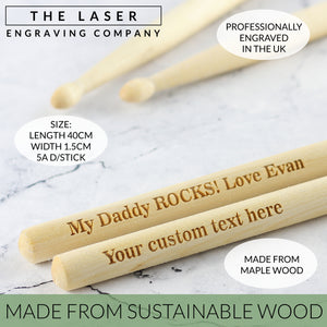 Personalised Maple Wood Pair of Drum Sticks