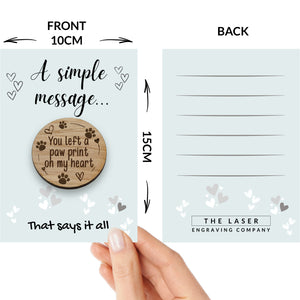 Pet Memorial ‘You Left Paw Prints On My Heart’ Hug Pocket Gift Token Card Set Dog Cat Paw Print Sympathy Gift
