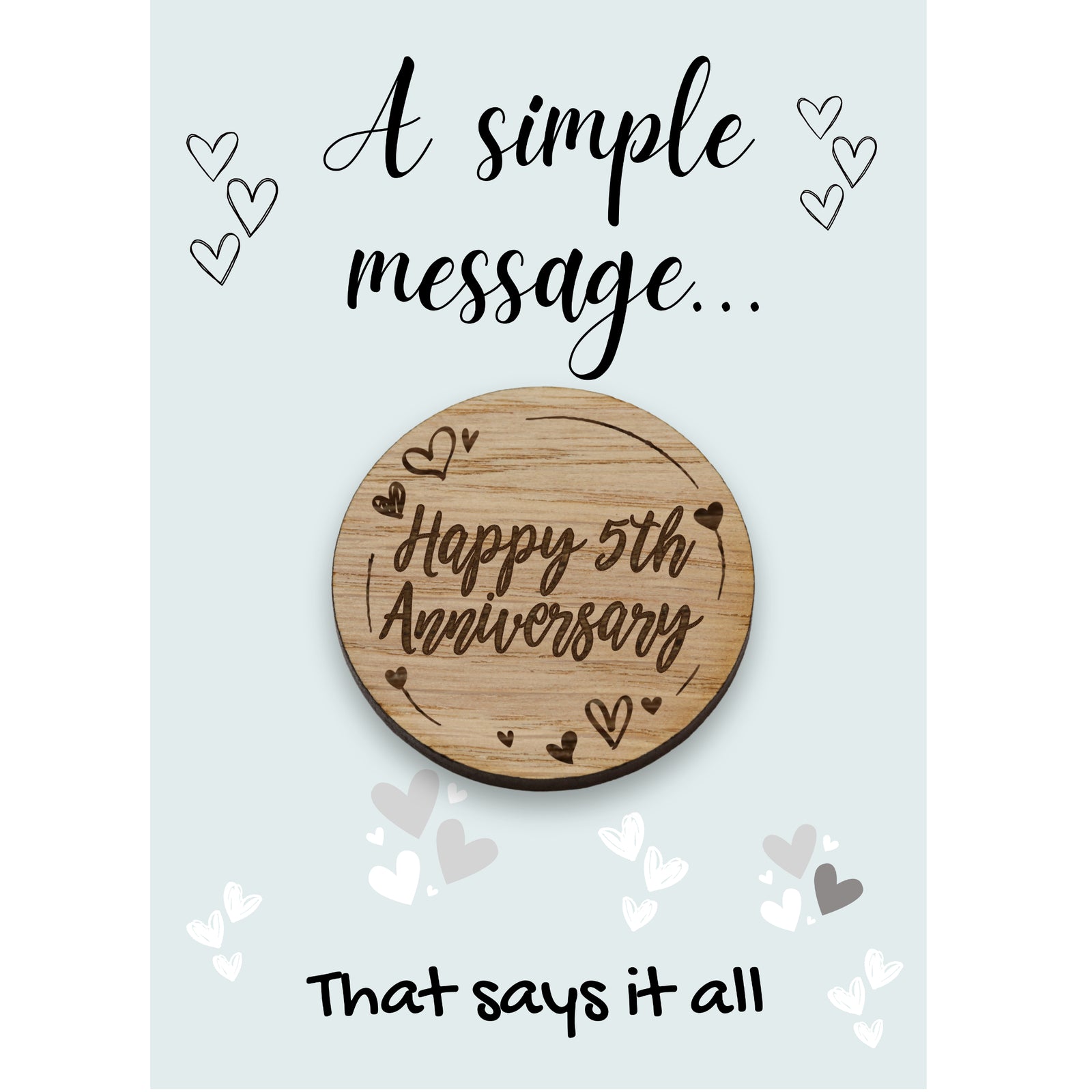 Happy 5th Wedding Anniversary Wood Pocket Gift Token Hug Wooden Married Fifth Year Engagement Wife Husband