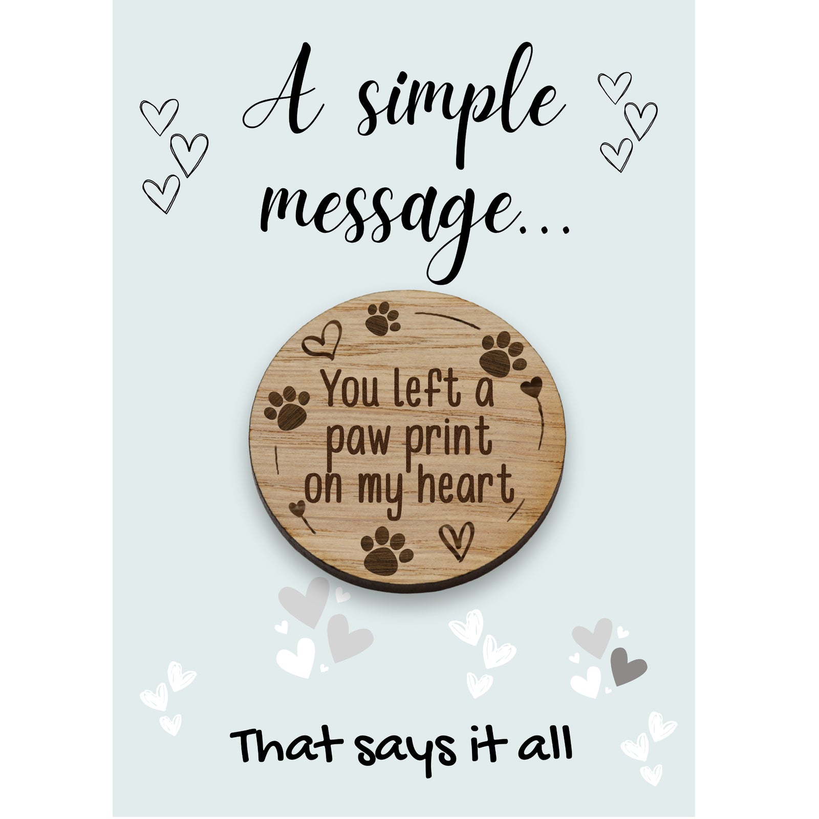Pet Memorial ‘You Left Paw Prints On My Heart’ Hug Pocket Gift Token Card Set Dog Cat Paw Print Sympathy Gift