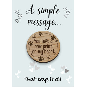 Pet Memorial ‘You Left Paw Prints On My Heart’ Hug Pocket Gift Token Card Set Dog Cat Paw Print Sympathy Gift