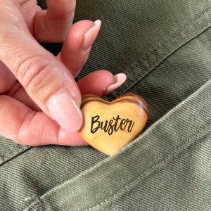 Personalised Small Pet Memorial Olive Wood Heart Pocket Token Hug Keepsake Paw Print Pet Sympathy Pawprint