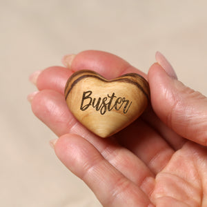 Personalised Small Pet Memorial Olive Wood Heart Pocket Token Hug Keepsake Paw Print Pet Sympathy Pawprint