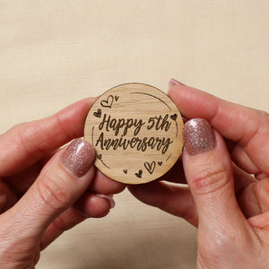 Happy 5th Wedding Anniversary Wood Pocket Gift Token Hug Wooden Married Fifth Year Engagement Wife Husband