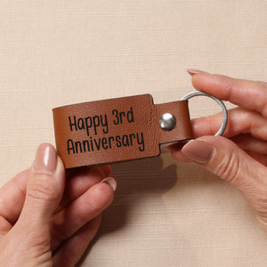 Happy 3rd Wedding Anniversary Vegan PU Leather Keyring 3 Years Third Keepsake Wife Husband