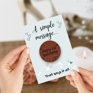 Happy 3rd Wedding Anniversary Faux Leather Pocket Token Hug Married Three Year Vegan Engagement Wife Husband