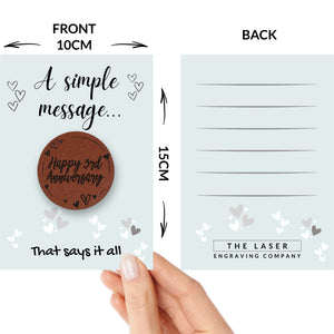 Happy 3rd Wedding Anniversary Faux Leather Pocket Token Hug Married Three Year Vegan Engagement Wife Husband