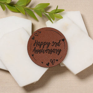 Happy 3rd Wedding Anniversary Faux Leather Pocket Token Hug Married Three Year Vegan Engagement Wife Husband