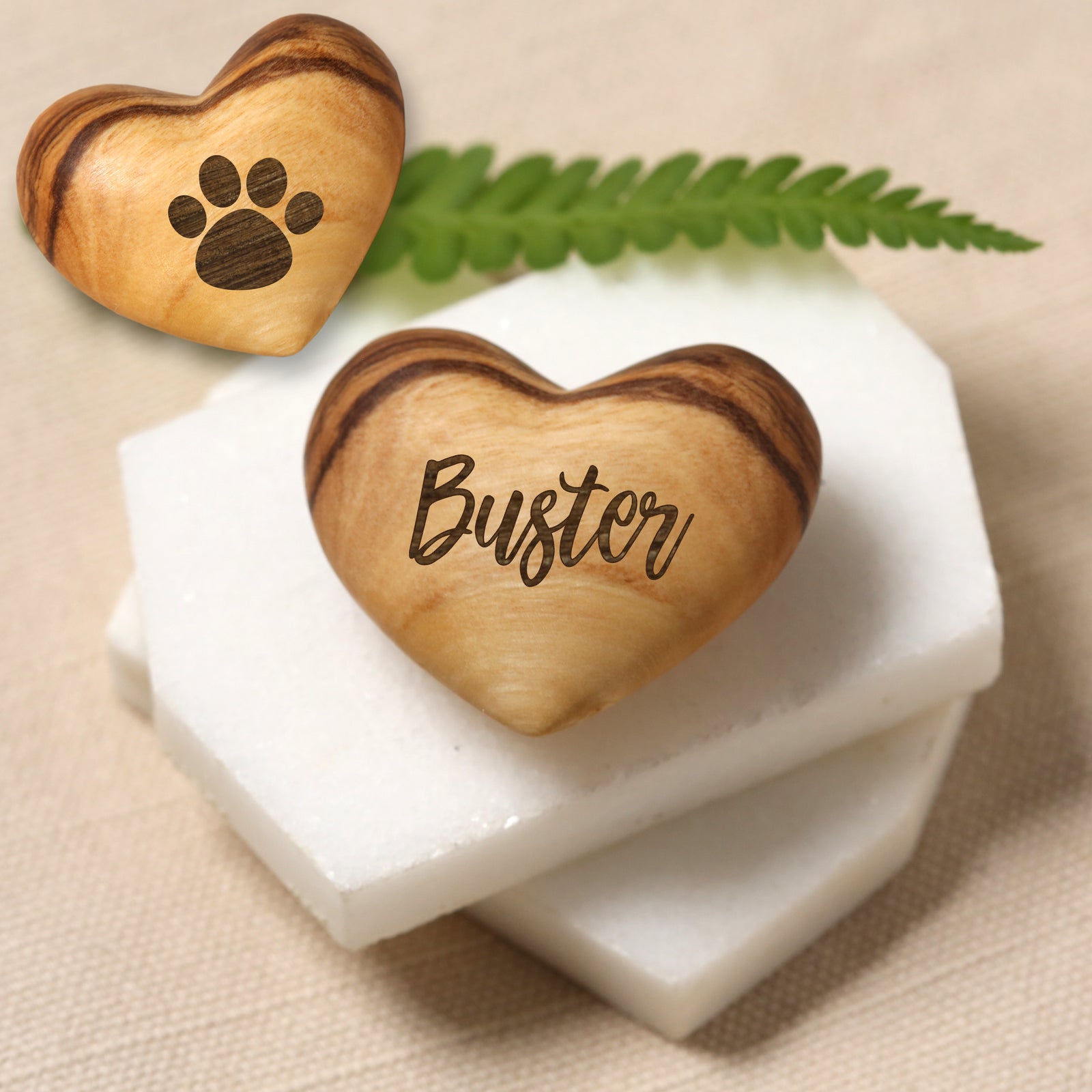 Personalised Small Pet Memorial Olive Wood Heart Pocket Token Hug Keepsake Paw Print Pet Sympathy Pawprint