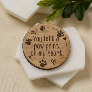 Pet Memorial ‘You Left Paw Prints On My Heart’ Hug Pocket Gift Token Card Set Dog Cat Paw Print Sympathy Gift