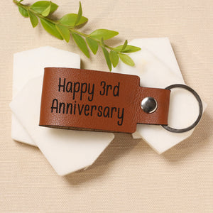 Happy 3rd Wedding Anniversary Vegan PU Leather Keyring 3 Years Third Keepsake Wife Husband