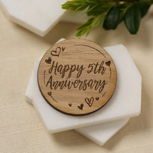 Happy 5th Wedding Anniversary Wood Pocket Gift Token Hug Wooden Married Fifth Year Engagement Wife Husband