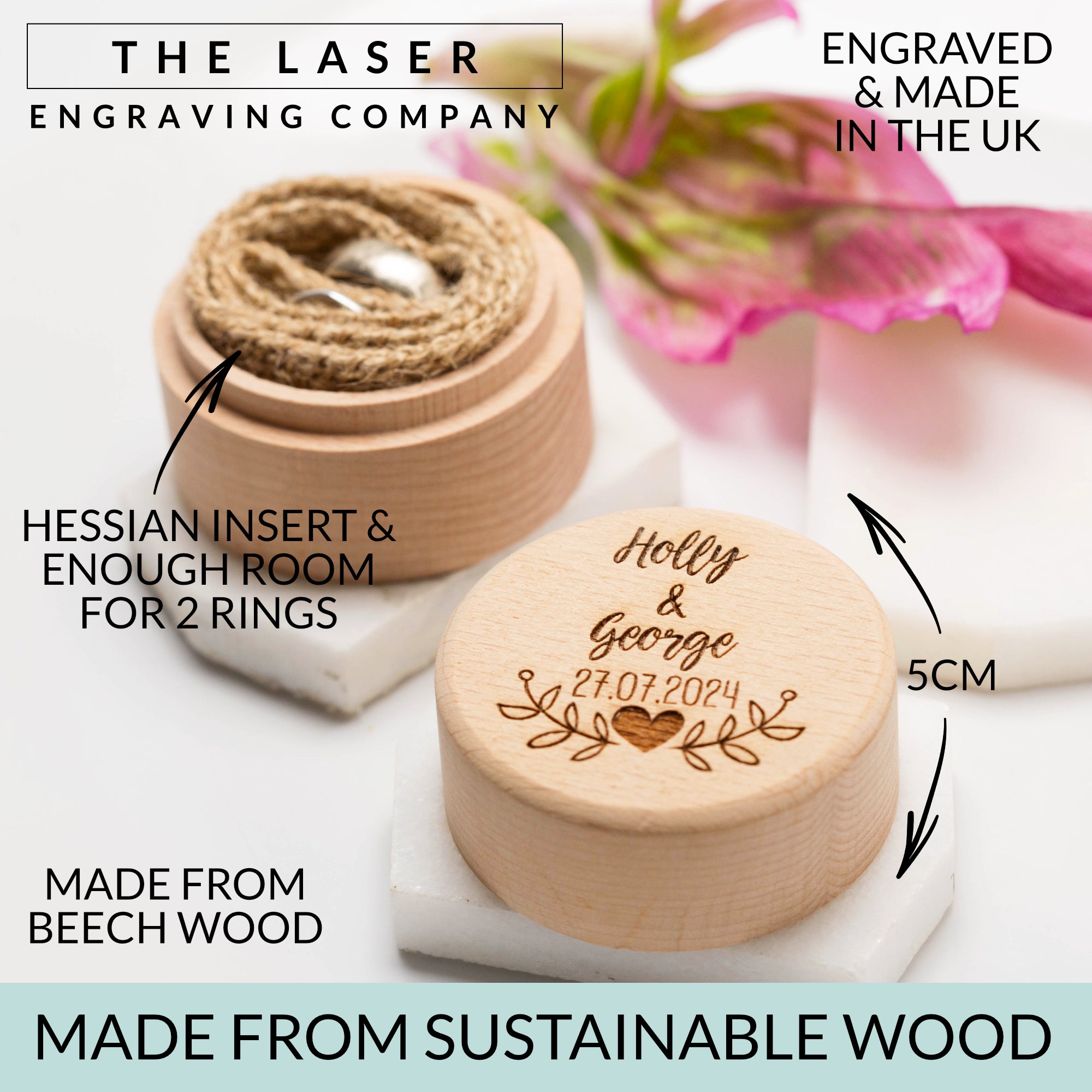 Personalised Wedding Ring Box - Ring Bearer Box - Proposal Ring Box