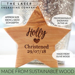Personalised First Christmas Olive Wood Star With Nine Images