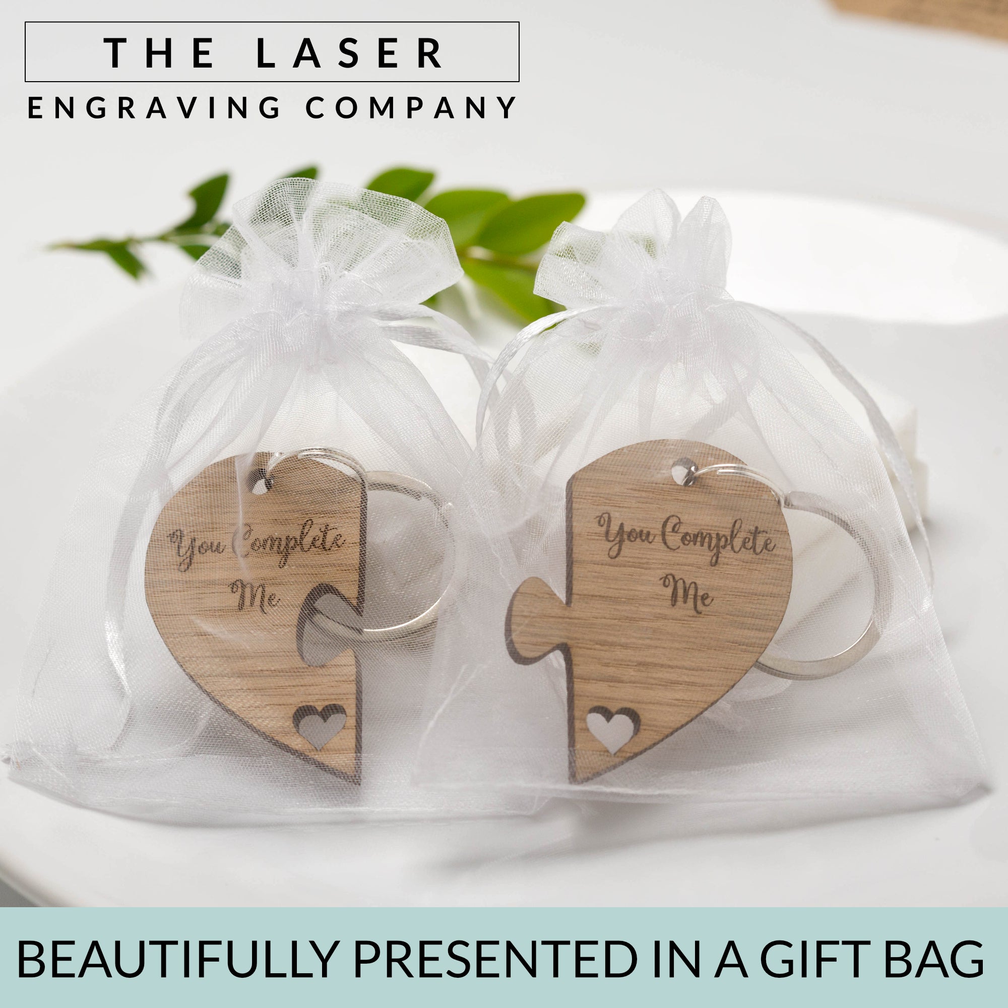 Jigsaw Heart Oak Keyring 'You complete me' Wooden Heart Keyring Romantic Valentines Gifts Key Ring