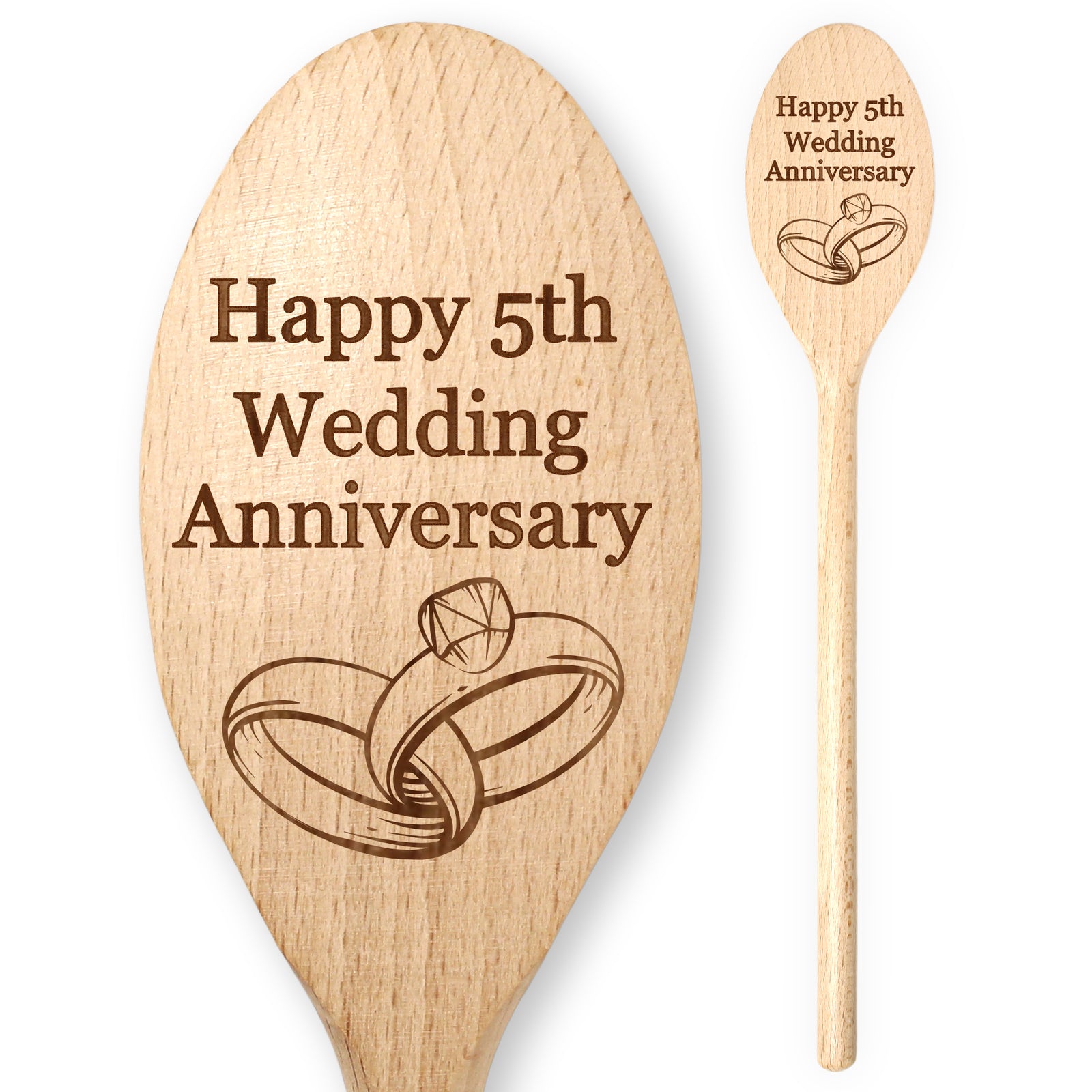 Happy 5th Wedding Anniversary Rings Cooking Wooden Spoon Wood Married Fifth Year Engagement Wife Husband