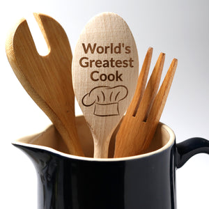 World’s Greatest Cook Chef Hat Wooden Cooking Spoon Wife Husband Friend Mum Dad