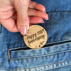 Happy 5th Wedding Anniversary Wood Pocket Gift Token Hug Wooden Married Fifth Year Engagement Wife Husband