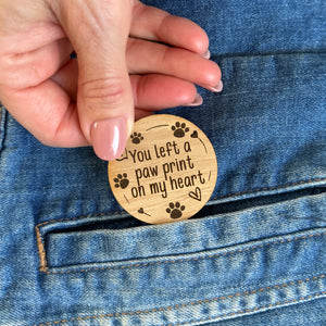 Pet Memorial ‘You Left Paw Prints On My Heart’ Hug Pocket Gift Token Card Set Dog Cat Paw Print Sympathy Gift