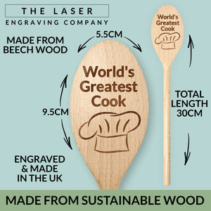 World’s Greatest Cook Chef Hat Wooden Cooking Spoon Wife Husband Friend Mum Dad